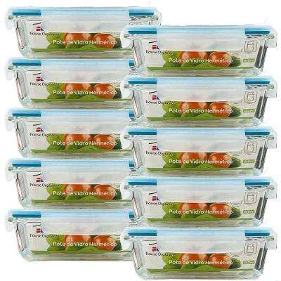 Potes de Armazenamento House Organizer Kit 10 Vidro Herméticos para Micro-ondas e Freezer Azul