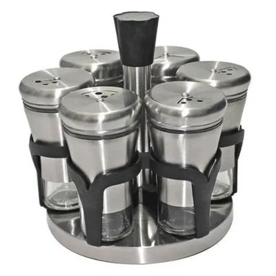 Porta Condimentos UD15084 6 Peças Aço Inox e Vidro Prata Uni Home