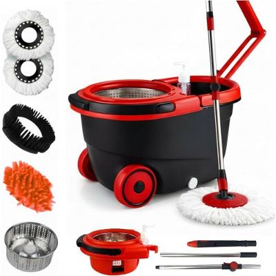 Mop Giratório 360 3 em 1 Lava e Seca com Cesto em Inox 16L Vermelho e Preto