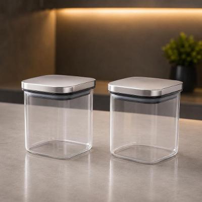 Pote Hermético Kit 2 Potes Quadrados 1L com Tampa Inox para Armazenamento Aço Inoxidável e Plástico