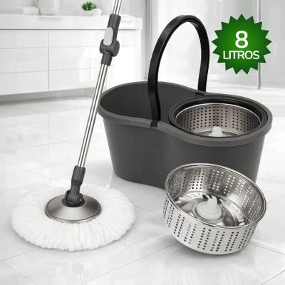 Mop com Centrífuga Mopi Lava e Seca Pisos Plástico e Aço Inox Refil de Microfibra para Casa Inox 8L