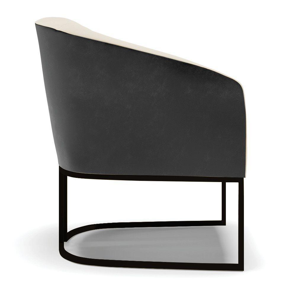 Poltrona Stella Corano Preto Com Linho Bege A19 Base Industrial Preto - D'Rossi - 5