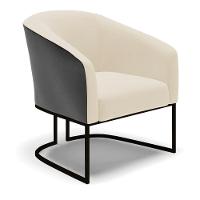 Poltrona Stella Corano Preto Com Linho Bege A19 Base Industrial Preto - D'Rossi - 1