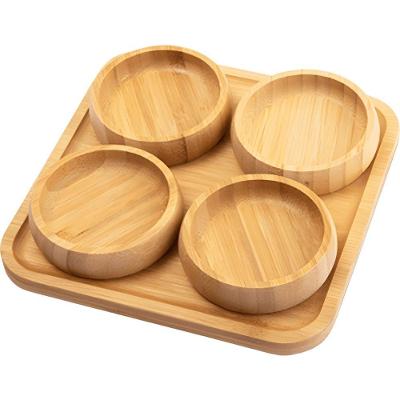 Petisqueira Kit com Bandeja e 4 Bowls em Bambu para Aperitivos Amadeirado Clink