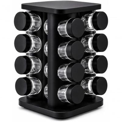 Organizador de Temperos Premium com Base Giratória 360 graus  12 Potes de Vidro 85ml para Cozinha Preto