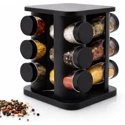 Organizador de Condimentos Porta Temperos Giratório 12 Potes 85ml Vidro Preto com Base 360 graus 