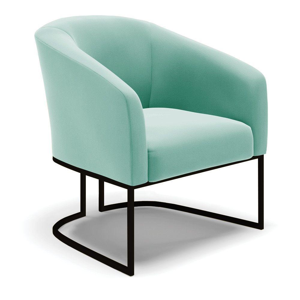 Poltrona Stella Suede Base Industrial Preto - D'Rossi Cor Azul Turquesa - 1