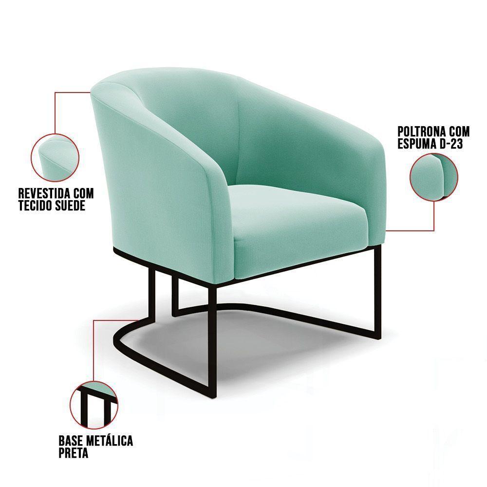 Poltrona Stella Suede Base Industrial Preto - D'Rossi Cor Azul Turquesa - 4