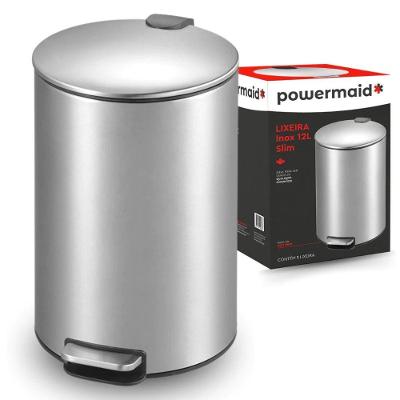 Lixeira Slim 12L Aço Inox com Pedal Balde Interno Inox Powermaid