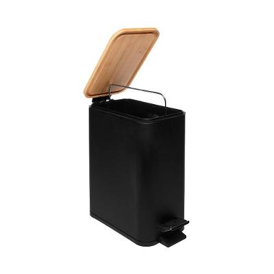 Lixeira Quadrada de Metal com Pedal e Tampa em Bambu 5L Preta Lyor