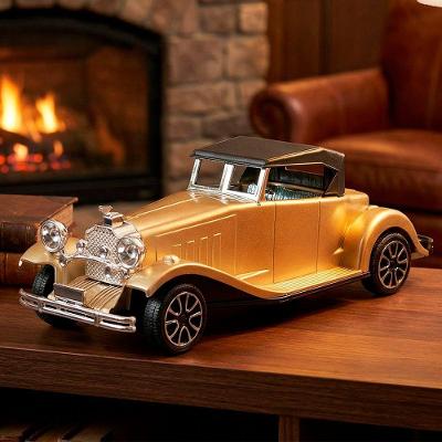 Carro Miniatura Clássico Antigo Fricção Colecionável em Dourado