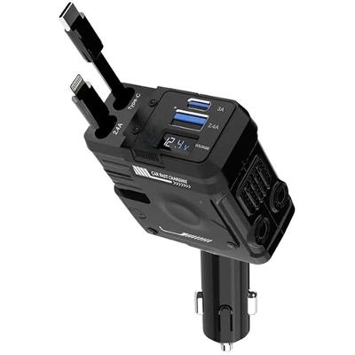 Carregador Automotivo Mundo LGBT SU-RET2 Turbo Rápido 120W Cabos Retráteis Preto