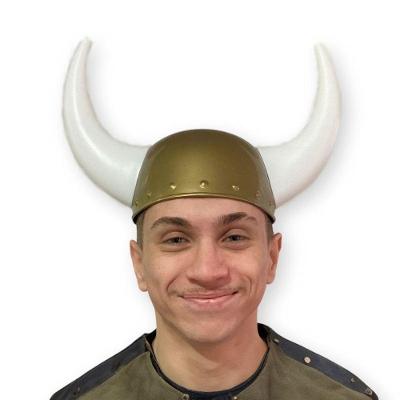 Capacete de Viking com Chifres em Plástico Dourado Removíveis Extra Festas