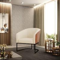 Poltrona Stella Corano Nozes Com Linho Bege A19 Base Industrial Preto - D'Rossi - 7