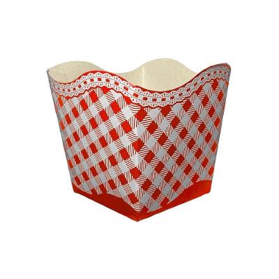 Cachepot de Papel Xadrez Quadrado com Topo em Ondas Vermelho Escuro Kaixote 6 Unidades