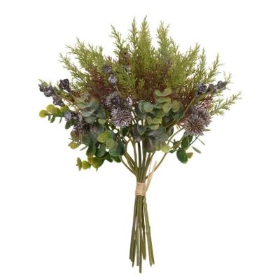 Buquê de Planta Artificial Mamona Misto Ramalhete X9 Verde Outono 30CM DEA