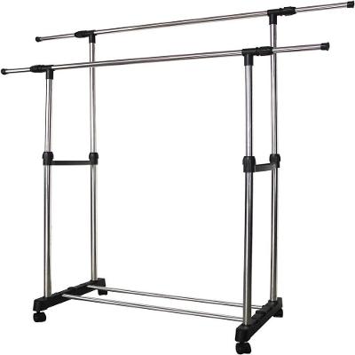 Cabideiro Duplo Arara Guarda Roupas Grande Inox Sapateira Caixas Regulavel Cromado Rodinhas Yeet