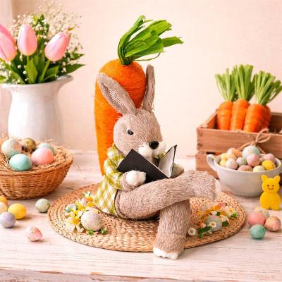 Boneco Coelho Leitor Sentado com Cenoura para Decoração de Páscoa 35CM Verde