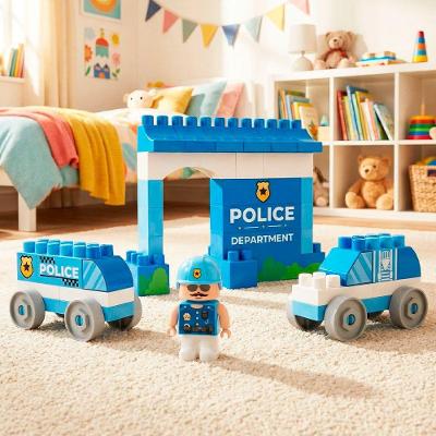 Blocos de Montar Educativo Polícia Cidade Kit 40 Peças Azul