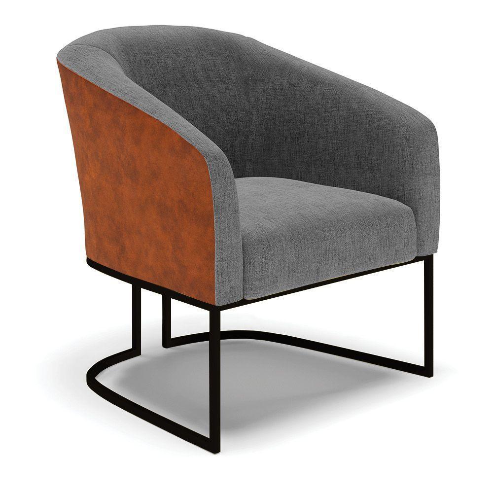 Poltrona Stella Corano Nozes Com Linho Grafite A26 Base Industrial Preto - D'Rossi - 1