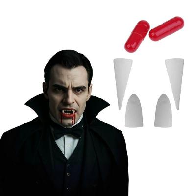 Acessório para Fantasia Dente de Vampiro Presa Plástico 4 Unidades Branco