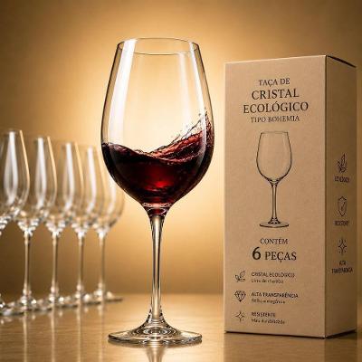 Taça de Cristal Ecológico Tipo Bohemia 600ml Design Elegante Vidro Transparente Jogo com 6