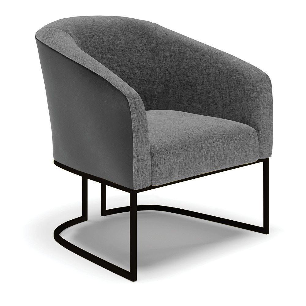 Poltrona Stella Corano Preto Com Linho Grafite A26 Base Industrial Preto - D'Rossi - 1