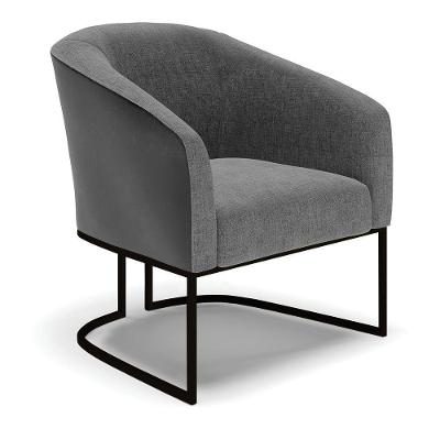 Poltrona Stella Corano Preto Com Linho Grafite A26 Base Industrial Preto - D'Rossi