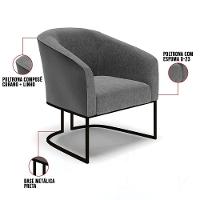 Poltrona Stella Corano Preto Com Linho Grafite A26 Base Industrial Preto - D'Rossi - 3