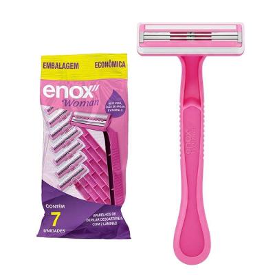 Aparelho de Barbear Feminino Descartável Enox Kit com 7 Unidades Rosa 2 Lâminas