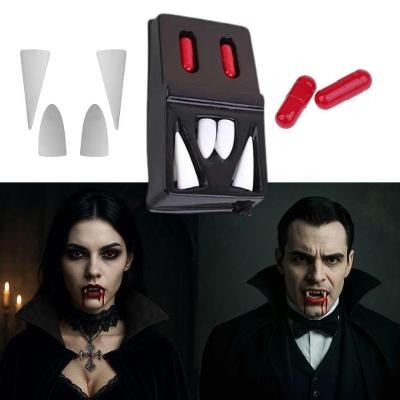 Acessório para Fantasia Vampiro Drácula Resina Plástica 3 Dentes Branco Extra Festas