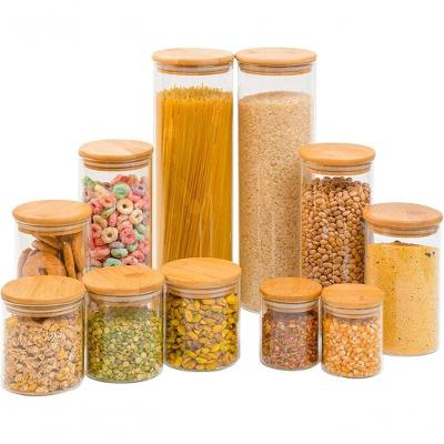 Potes de Armazenamento Kit 11 Potes Vidro Tampa Bambu Herméticos para Biscoitos Café Especiarias