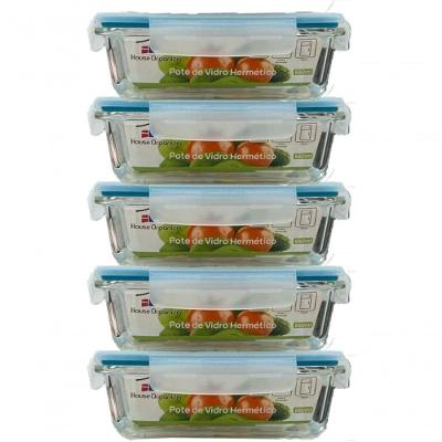 Potes de Armazenamento House Organizer Kit 5 de Vidro Herméticos 640ml para Arroz Grãos