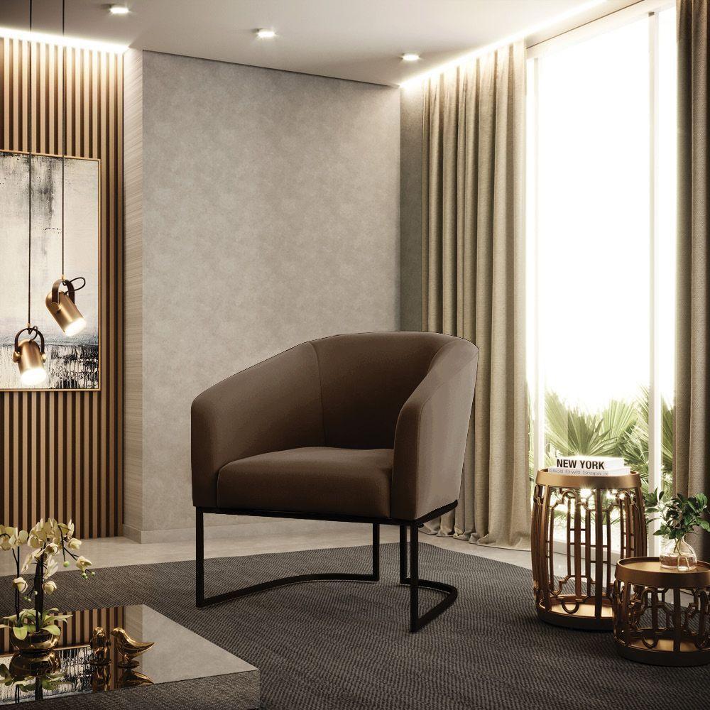 Poltrona Stella Suede Base Industrial Preto - D'Rossi Cor Marrom - 8