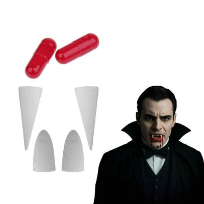 Kit Acessório para Fantasia Dente de Vampiro Presa Resina Plástica 5 Conjuntos Halloween Extra