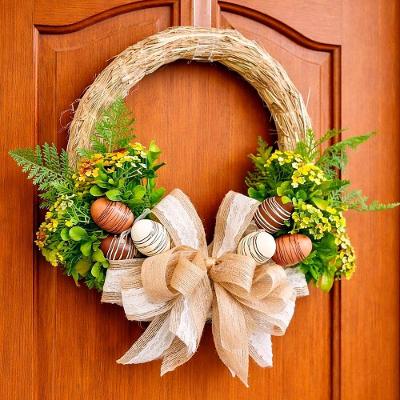 Guirlanda de Pascoa Decoração Artesanal com Ovos Decorativos Bege 35CM