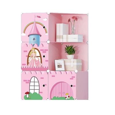 Guarda Roupa Modular Infantil 6 Nichos sem Porta sem Gavetas Plástico e Ferro 110CM Rosa Yeet