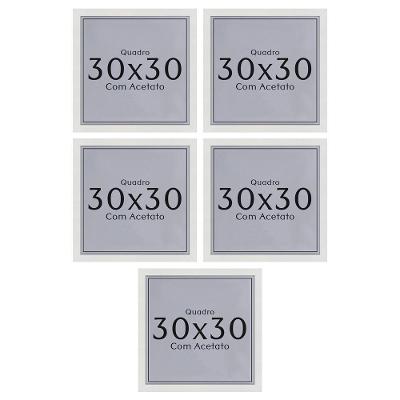 Kit 5 Quadros 30x30 com Moldura Quadrado MDF Acetato Branco