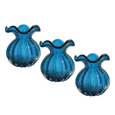 Kit 3 Vaso de Vidro Murano Trouxinha Orgânico Artesanal Azul Lemis