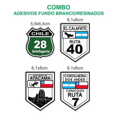 Kit 4 Adesivos Resinados Rotas Chile Argentina Viagem Cobra Motoparts Preto