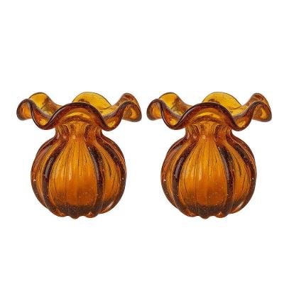Kit 2 Vaso de Vidro Murano Irregular com Bolhas Âmbar Lemis