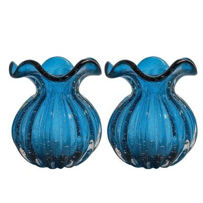 Kit 2 Vaso de Vidro Murano Flor Plantas Arranjos Azul Trouxinha Lemis