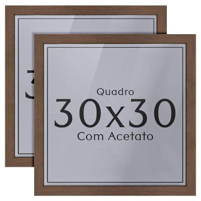 Kit 2 Quadros 30x30 com Acetato e Fundo MDF Madeira Maciça Amadeirado Ypê