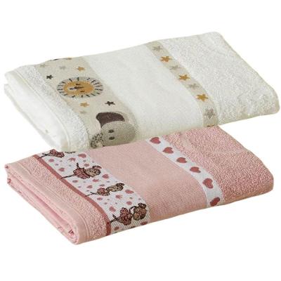 Kit 2 Toalhas de Banho Funny 100% Algodão 340g-m2 Rosa e Branco LM Peter
