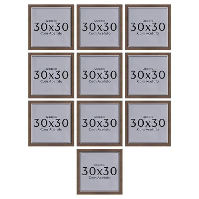 Kit 10 Quadros com Moldura 30x30 Quadrado com Acetato Madeira Maciça Amadeirado Ypê