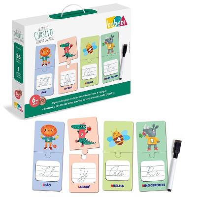 Jogo Educativo Alfabeto Cursivo Escreva Apague Letramento Infantil com Canetinha Babebi