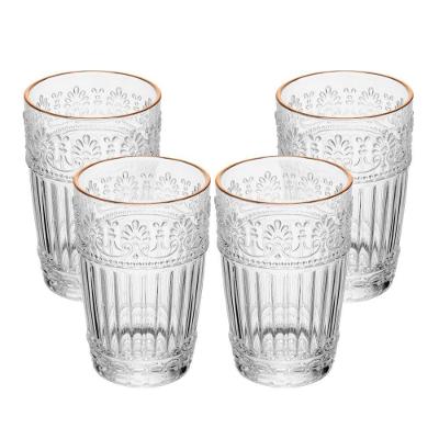 Jogo de Copos Mauve com Fio de Ouro 350ml Cristal Ecológico Transparente e Dourado Wolff Kit com 4