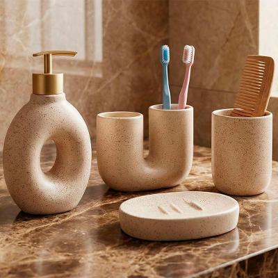 Jogo de Banheiro Lavabo Acessórios Elegante Areia Kit 4pçs