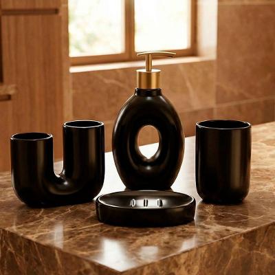 Jogo de Banheiro Lavabo Design Moderno Preto Kit 4pçs 300ML