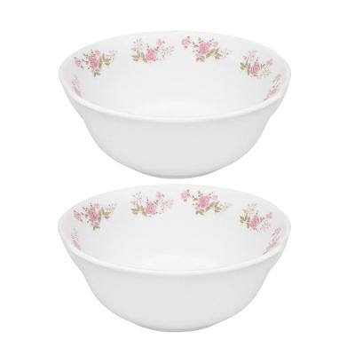 Jogo 2 Bowl Tigela Cumbuca para Caldos e Sobremesas Flowers Pink Vidro Branco em Casa Tem 400ML